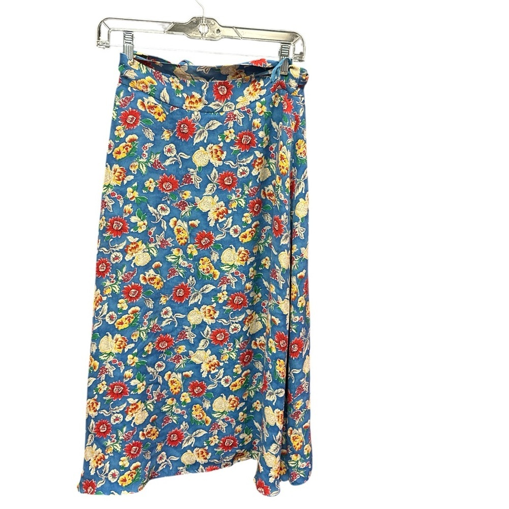 Ralph Lauren Asymmetrical skirt with Red and Yellow Floral on Blue
